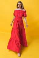 OUT IN THE COUNTRY WOVEN MAXI DRESS.