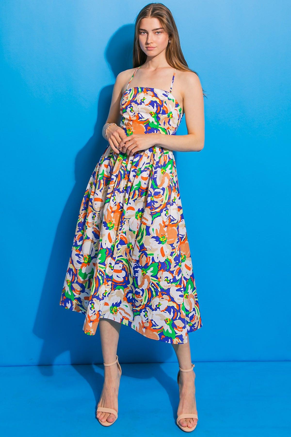 SWING ME AROUND POPLIN MIDI DRESS.