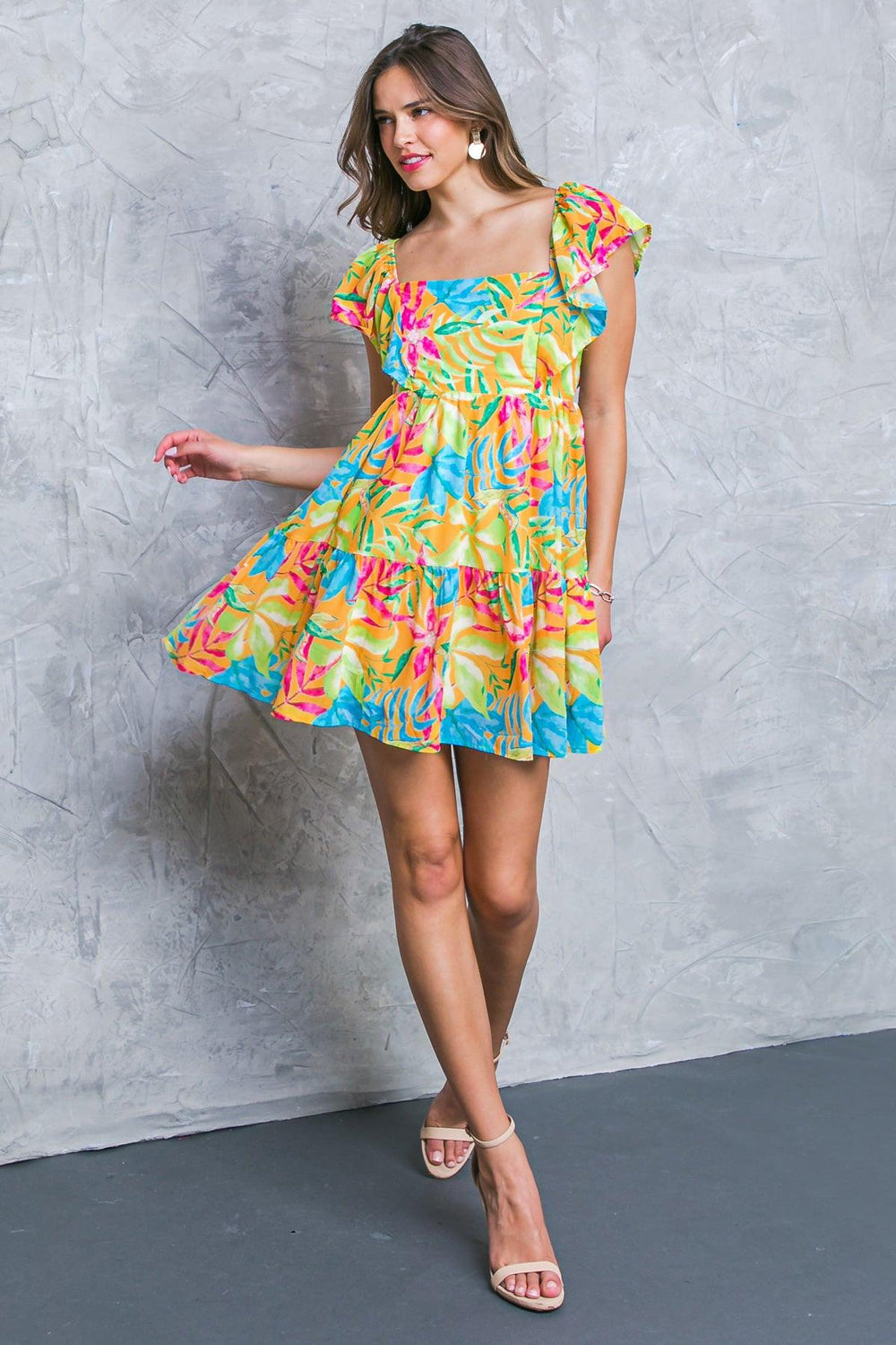 SHINING SANDS WOVEN MINI DRESS.