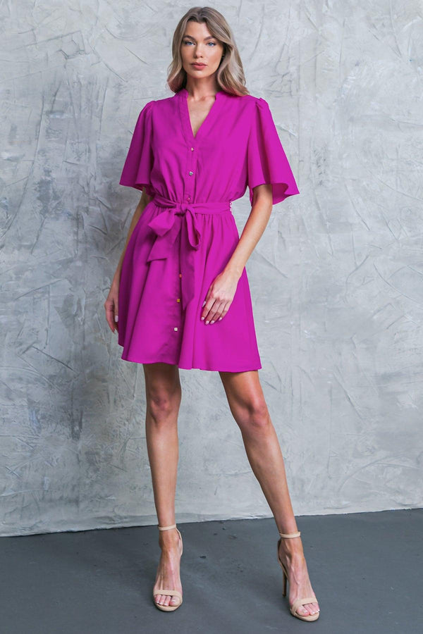SPEAK NOW WOVEN MINI DRESS.