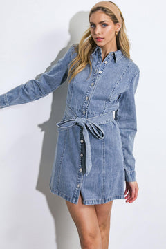 BE A LIGHT DENIM MINI DRESS.