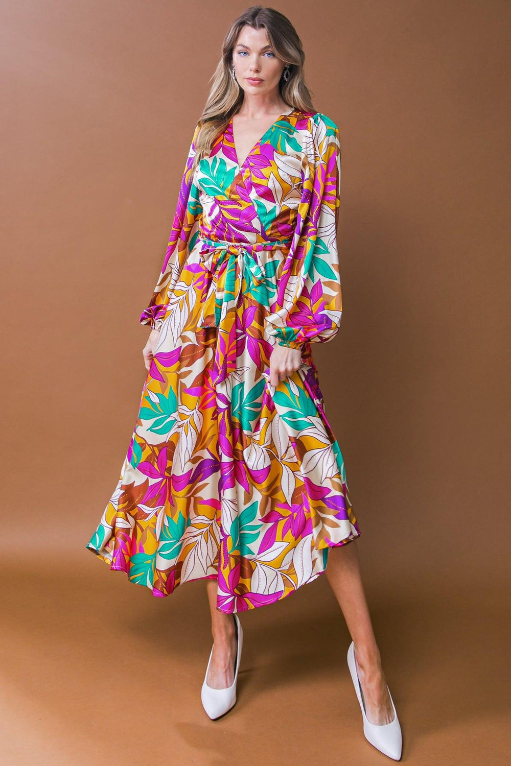 CAREFREE CONFIDENCE WOVEN MIDI DRESS.