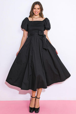 A PEACEFUL PLACE WOVEN MIDI DRESS.
