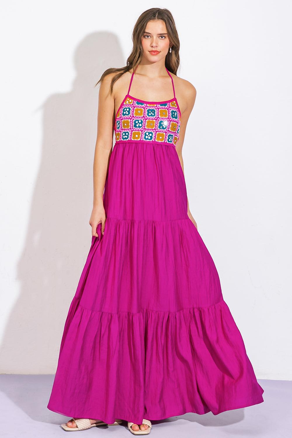 AFTER PARTY WOVEN MIDI DRESS.