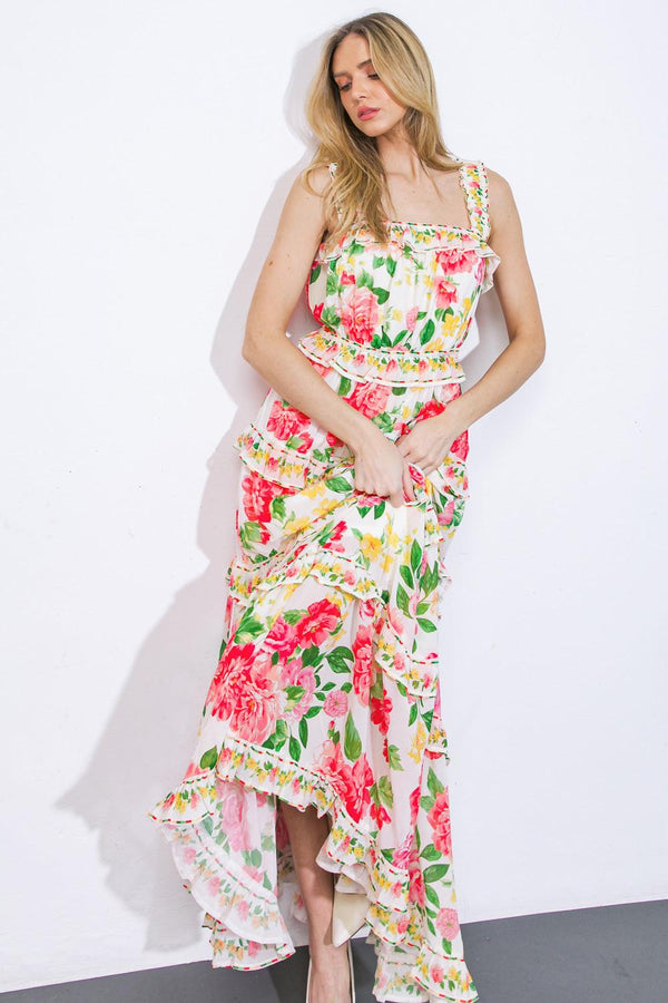 PULLING HEARTSTRINGS WOVEN MAXI DRESS.