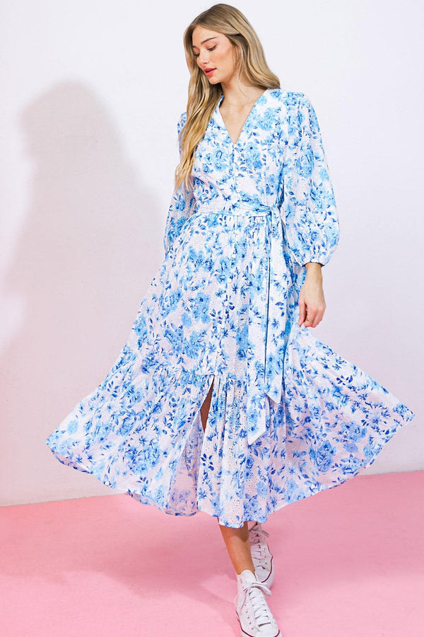 SPECTACULAR MAGIC WOVEN EYELET MIDI DRESS.