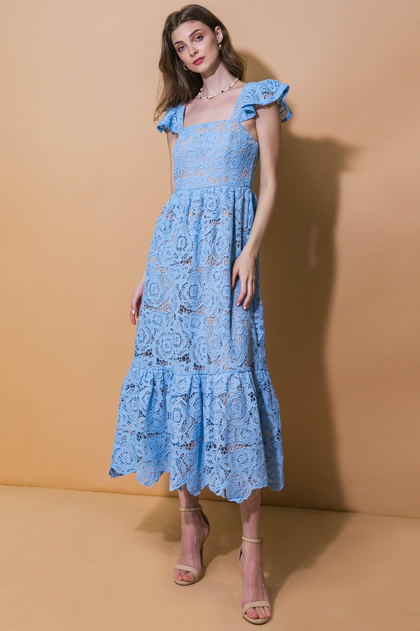 STILL THINKING LACE MIDI DRESS.