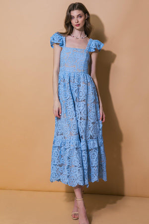 STILL THINKING LACE MIDI DRESS.