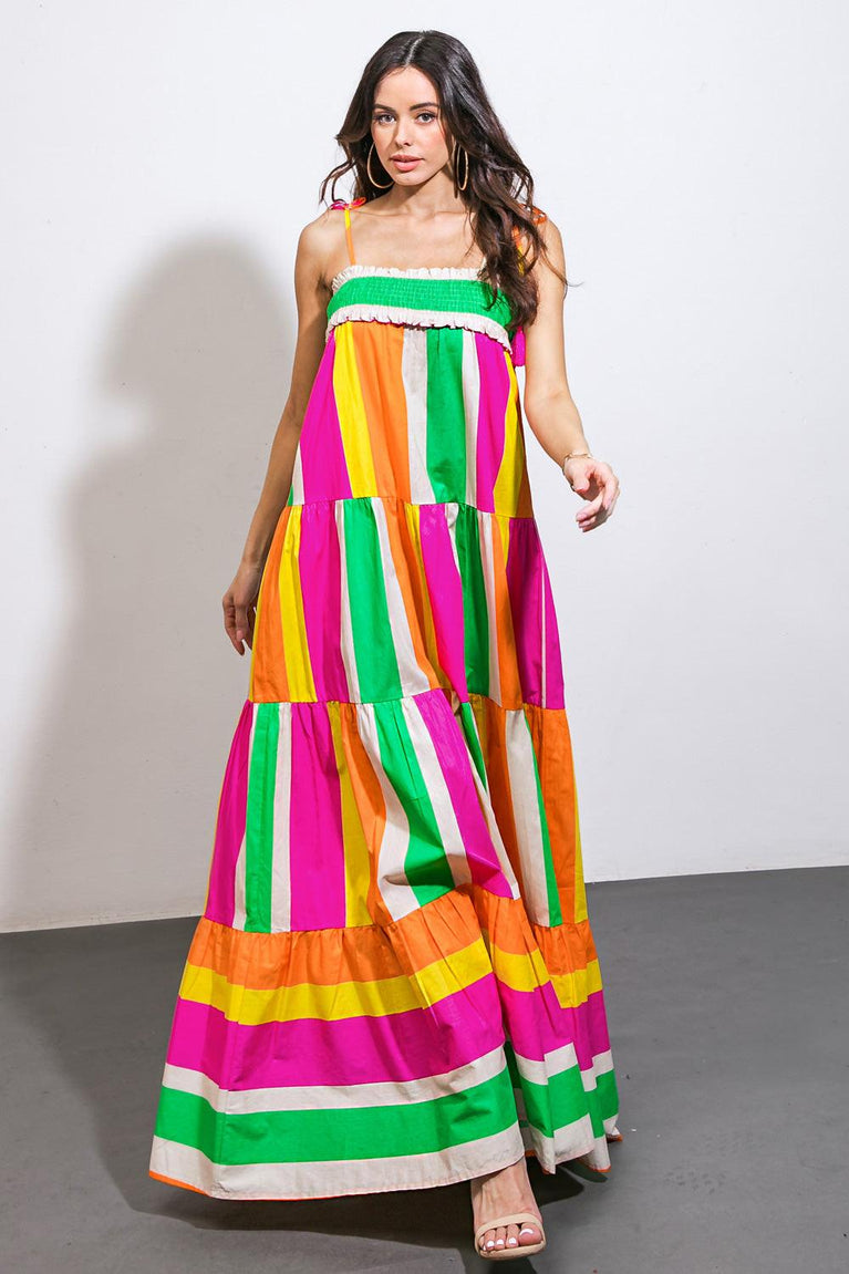 Flying Tomato Forest Green Tiered Maxi Dress