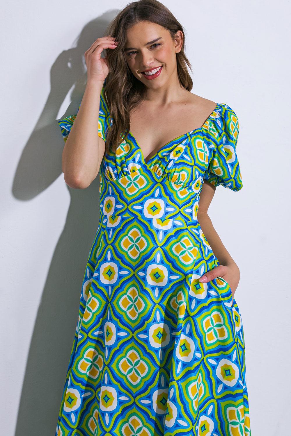 CAN'T LET YOU GO WOVEN MIDI DRESS.