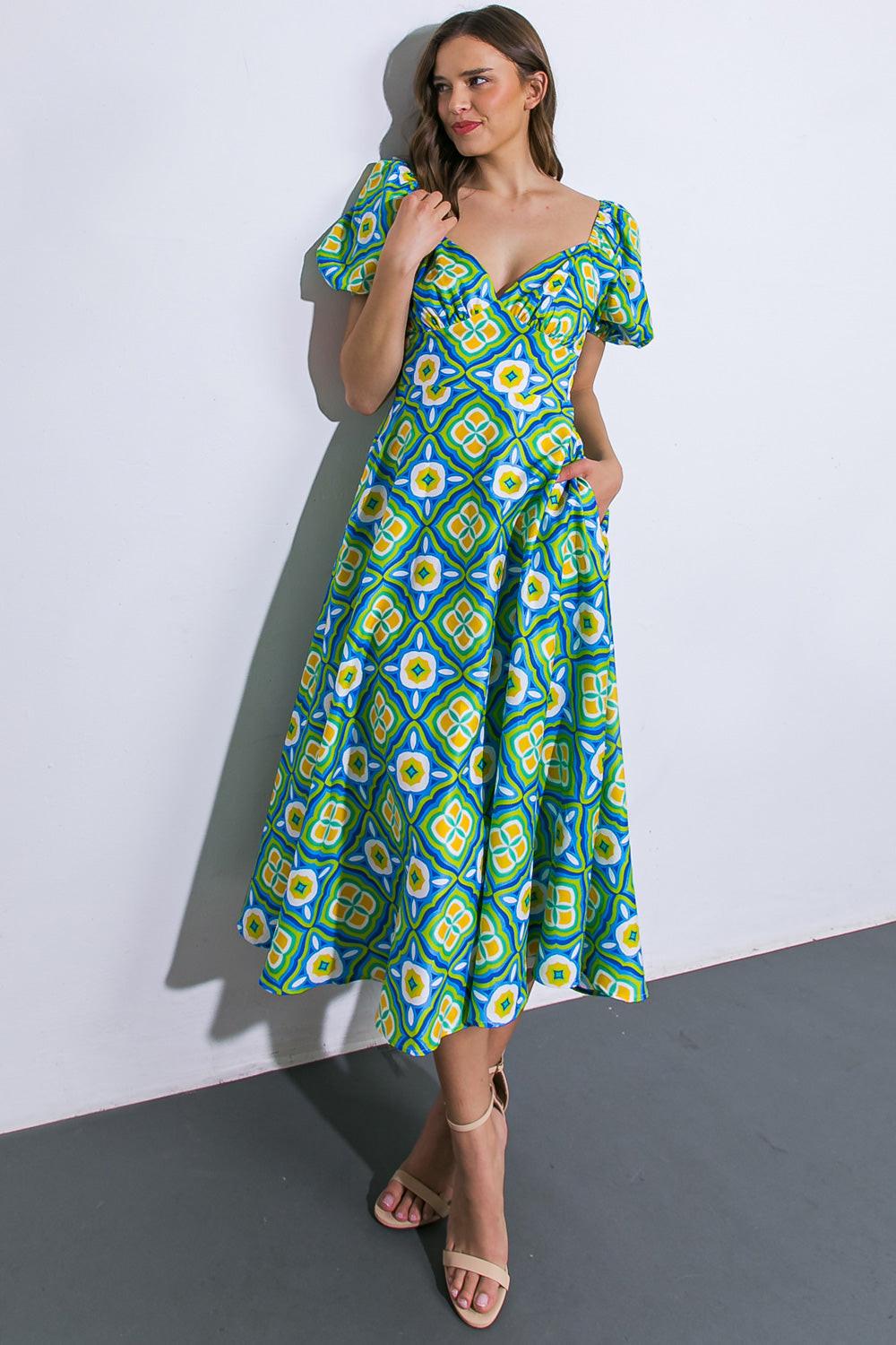 CAN'T LET YOU GO WOVEN MIDI DRESS.