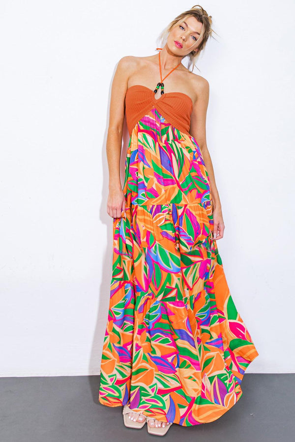 INTO THE THICK OF IT COMBINATION MIDI DRESS.