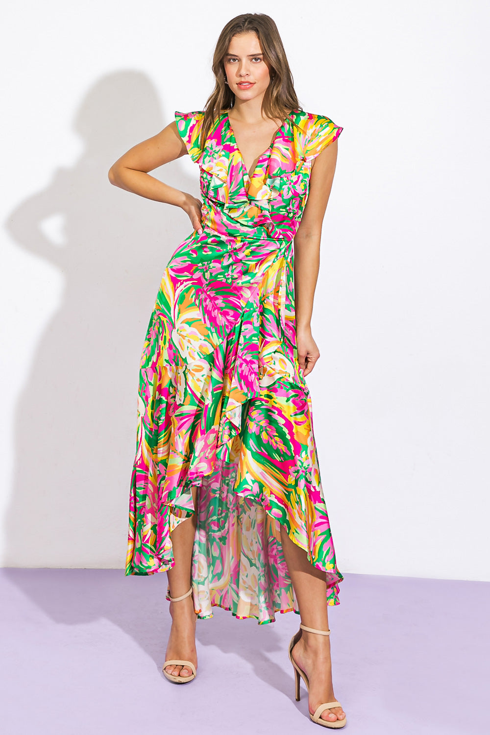 THE TIME IS RIGHT WOVEN SATIN MAXI DRESS