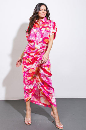 MAKE A SPLASH WOVEN MIDI DRESS.