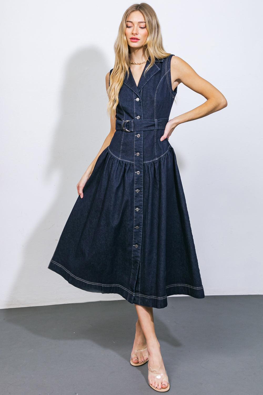 DEEP IN MY SOUL DENIM MIDI DRESS.