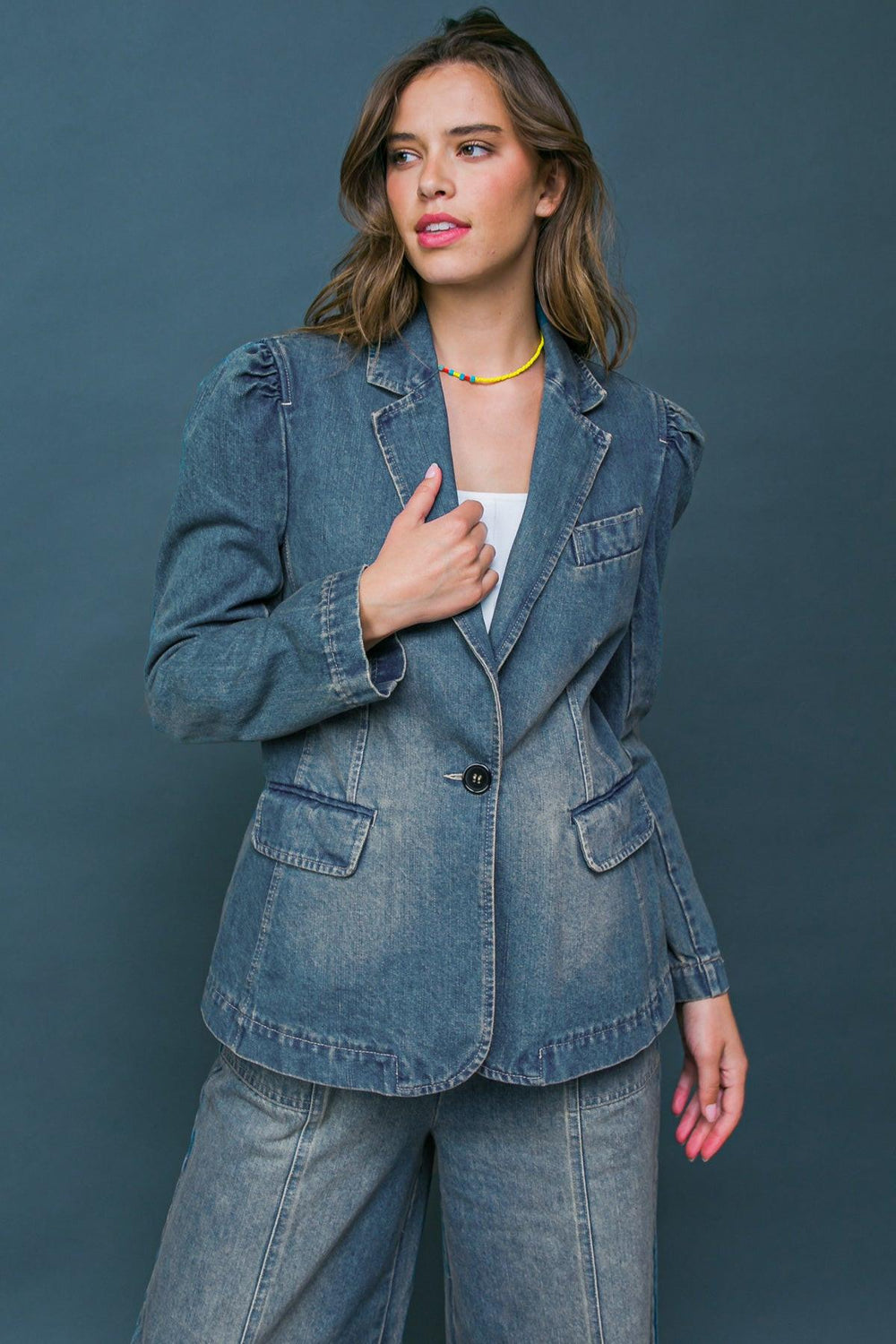 GIVE IT YOUR ALL DENIM BLAZER.