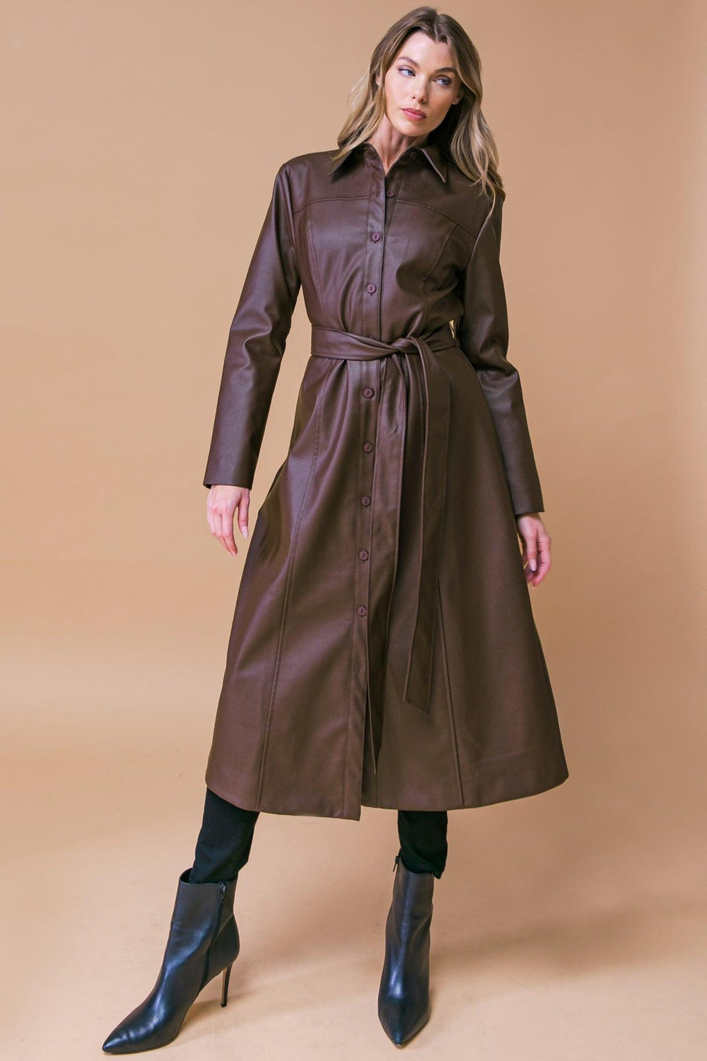 WHAT A WONDERFUL DAY LEATHER MIDI COAT.