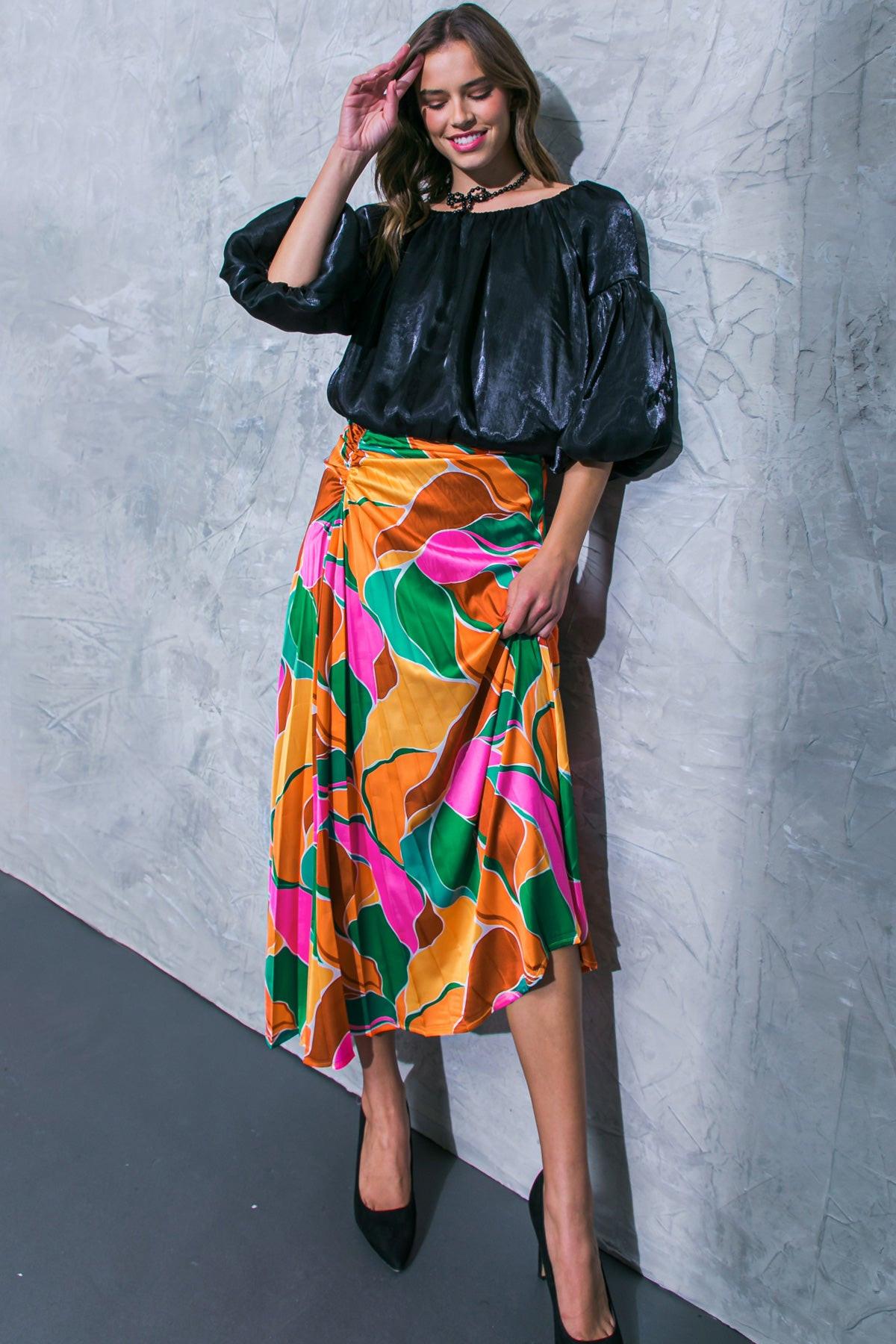 GRACEFUL IMPRESSION WOVEN MIDI SKIRT.