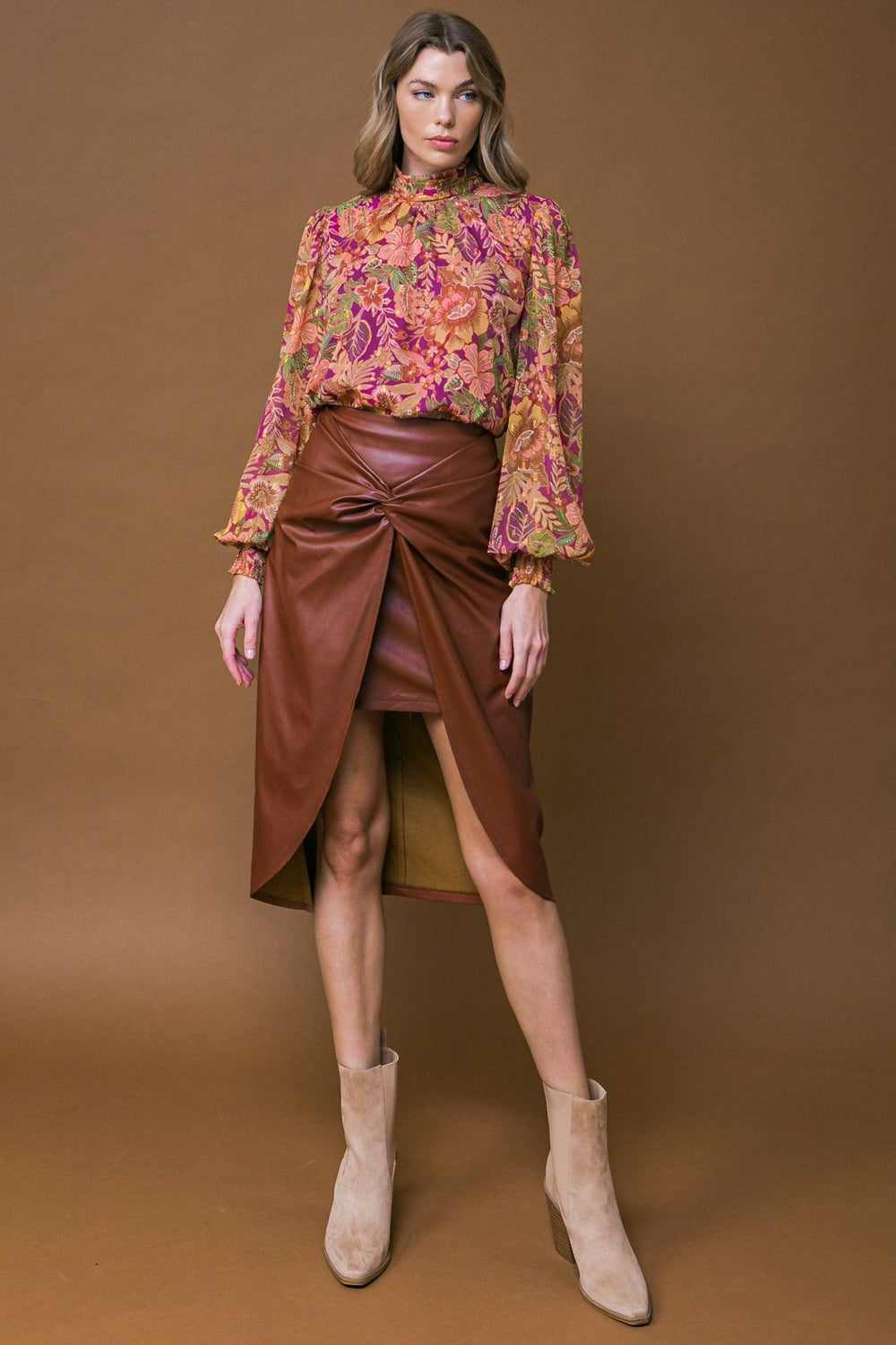 CHOOSE US LEATHER MIDI SKIRT.