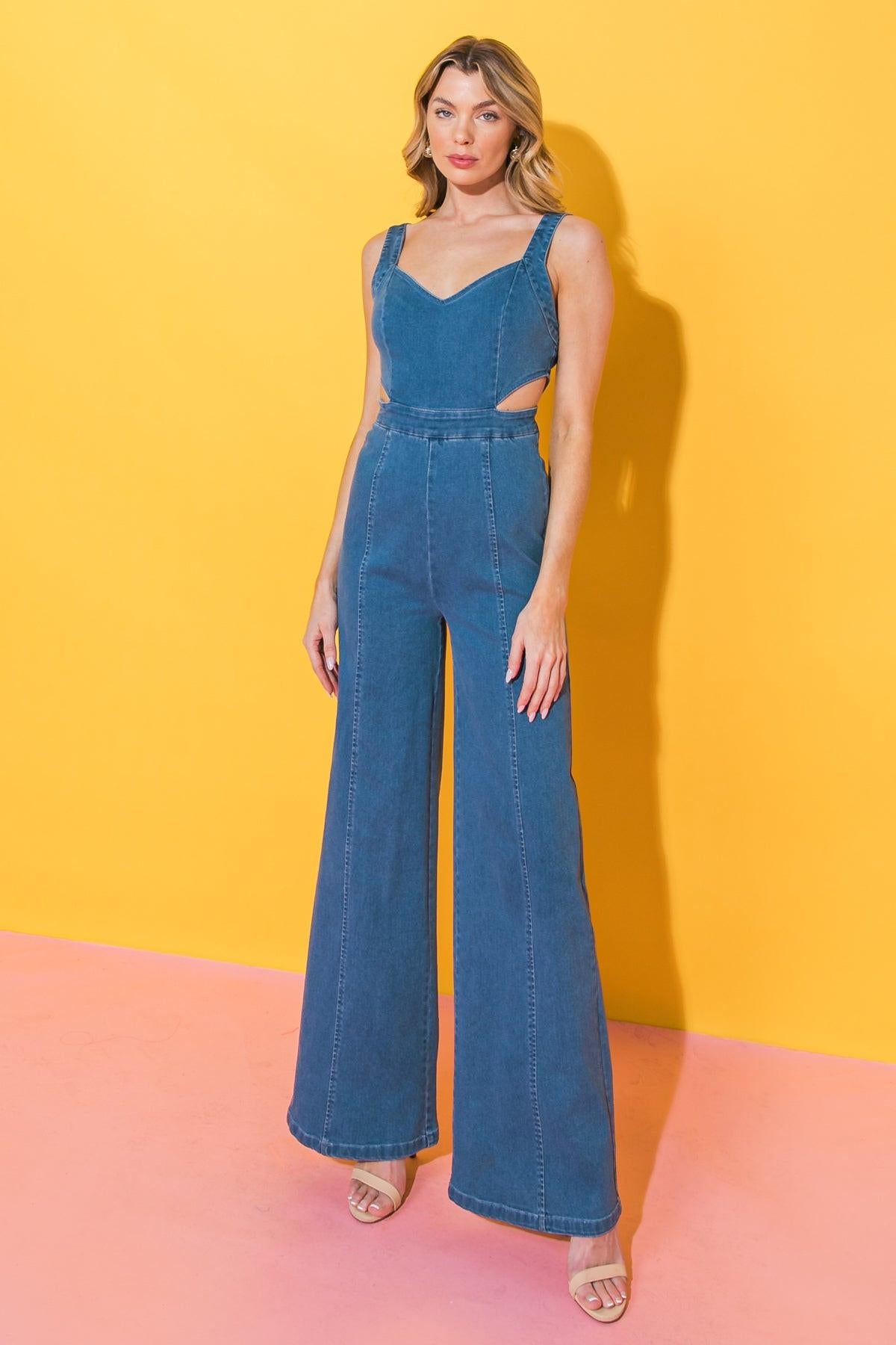 REMARKABLE ENTRANCE DENIM JUMPSUIT.