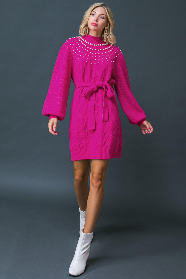 BRING THE VIBES SWEATER MINI DRESS.
