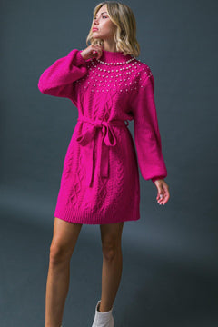 BRING THE VIBES SWEATER MINI DRESS.