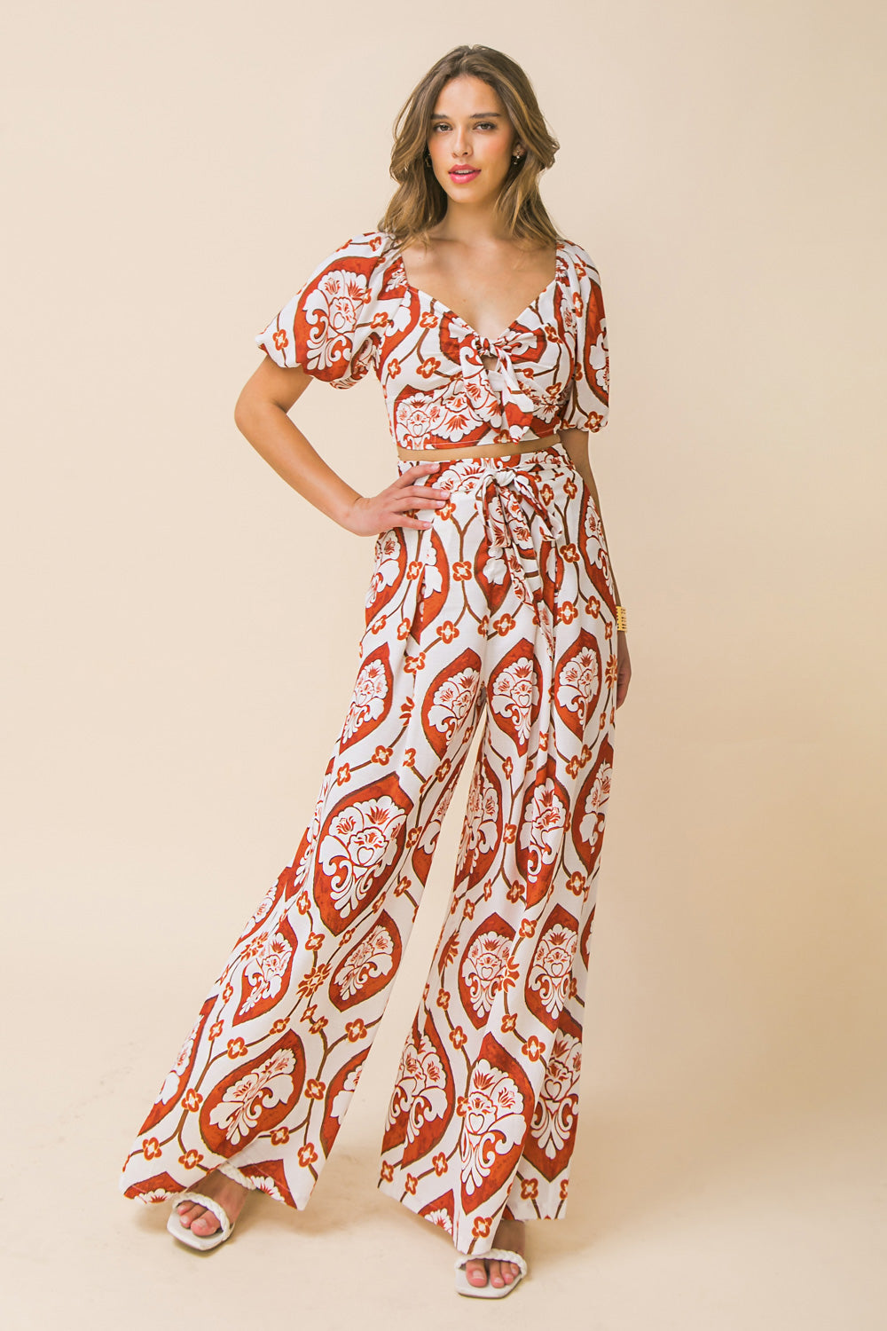 RESORT WORLD WOVEN TOP AND PANT SET