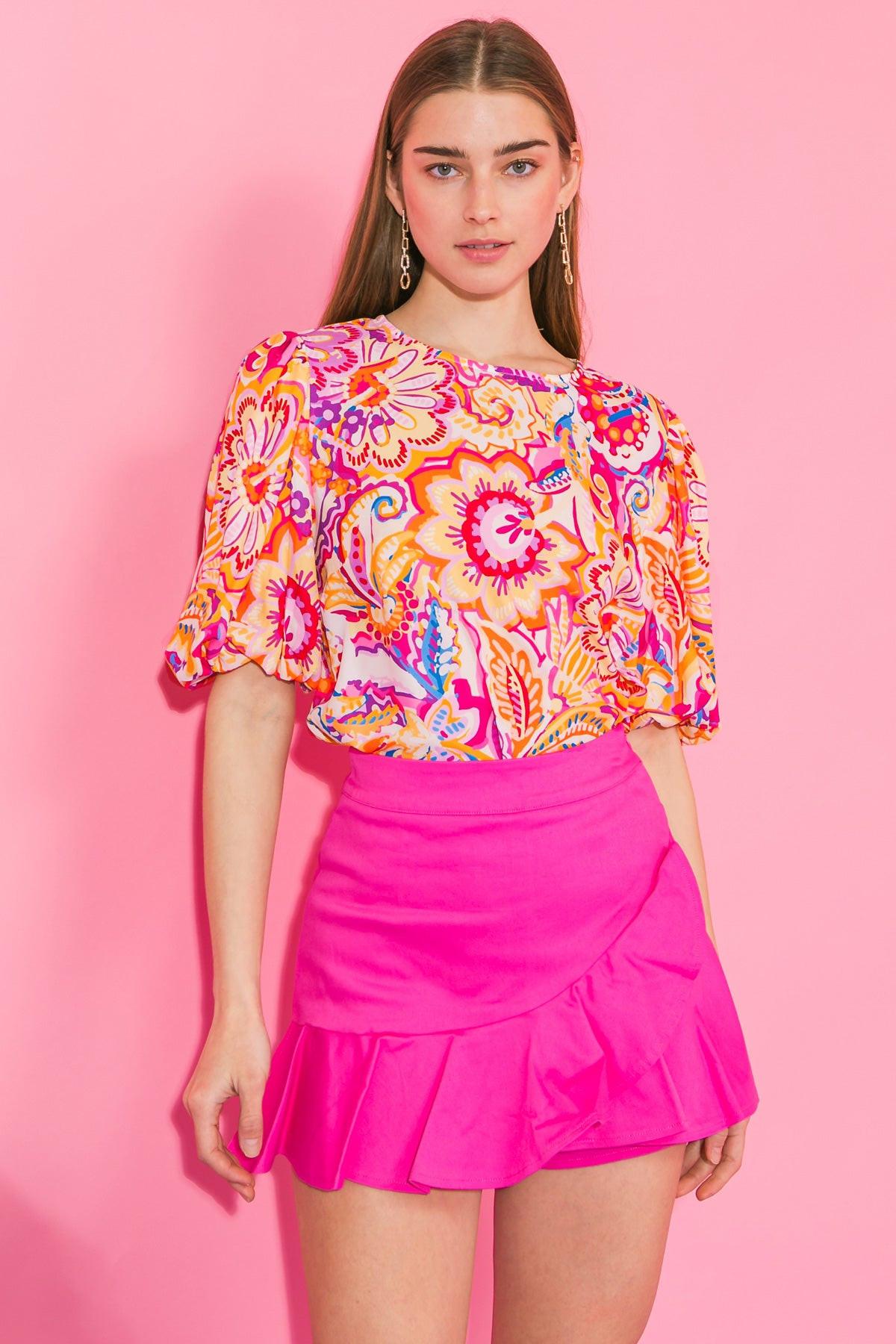 DAYTIME PRIMROSE WOVEN TOP.