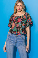 SENSET DINNER FLORAL WOVEN TOP.