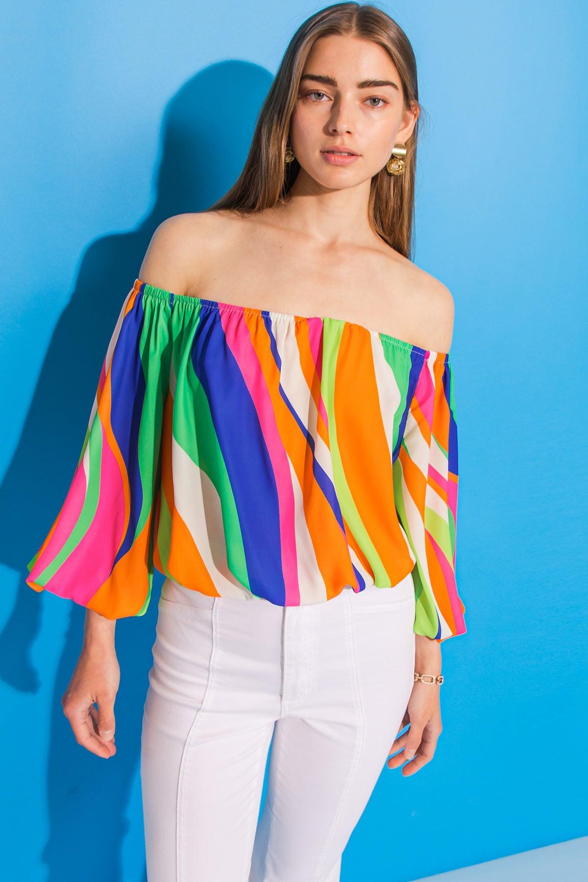 SING A SONG WOVEN TOP.