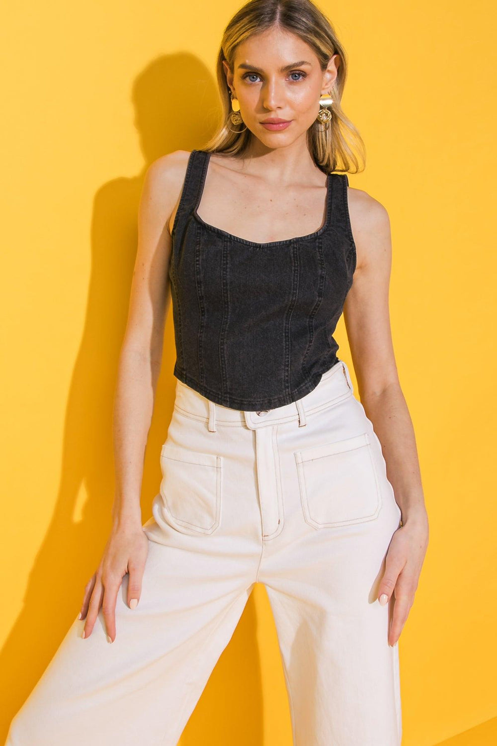 ALL AHEAD DENIM CROP TOP.