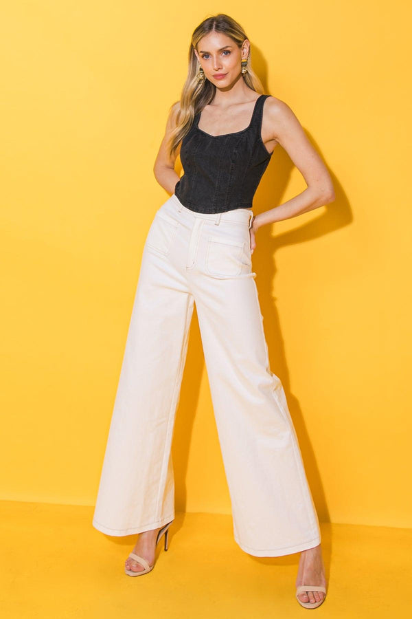 ALL AHEAD DENIM CROP TOP.