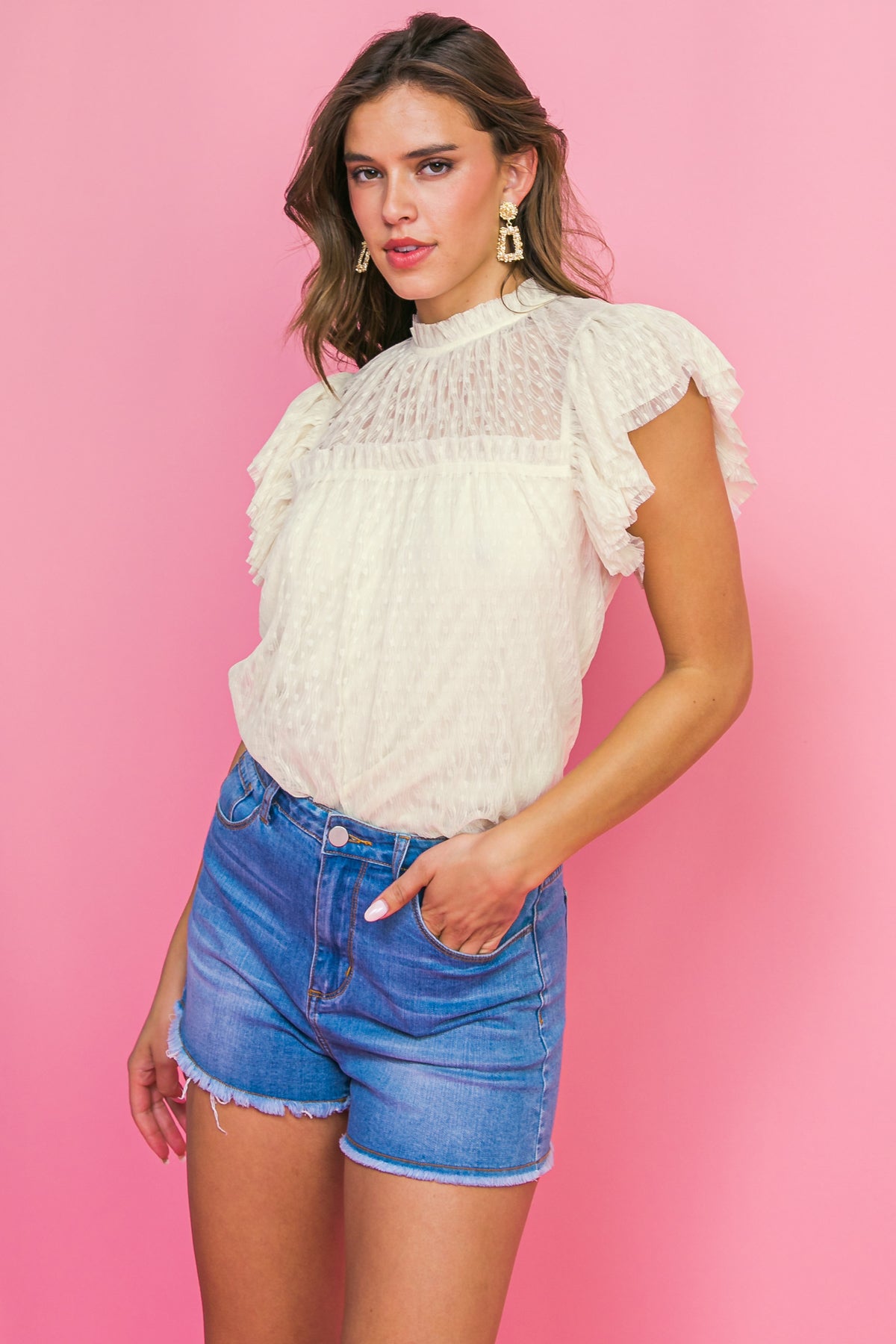 UNDENIABLE SHINE WOVEN LACE TOP