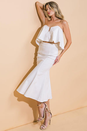 SUNSET STROLL WOVEN TWILL TOP AND SKIRT SET.