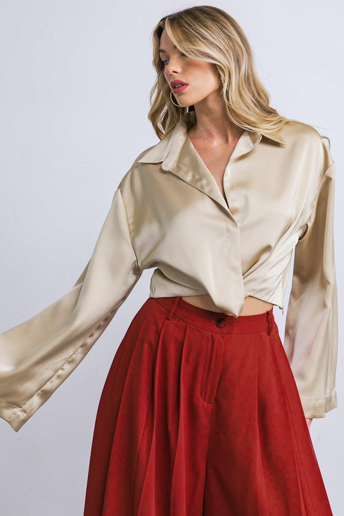 POWERFUL CHARM WOVEN SATIN TOP.