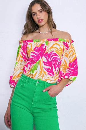 BREAKING HEARTS WOVEN TOP.