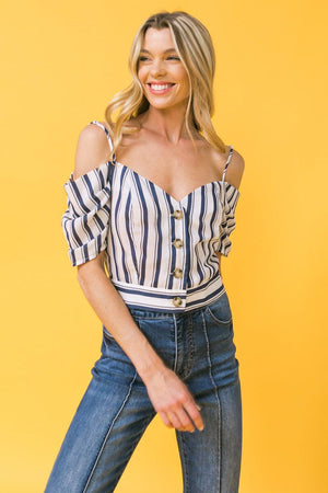 REGARDING PROMISES STRIPE CROP TOP.