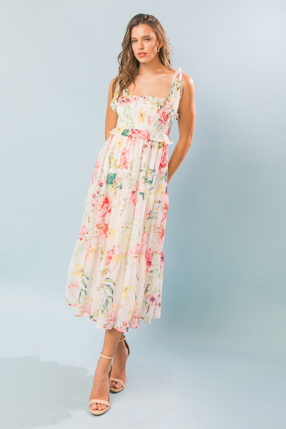 HEART OF FLOWERS WOVEN MIDI DRESS