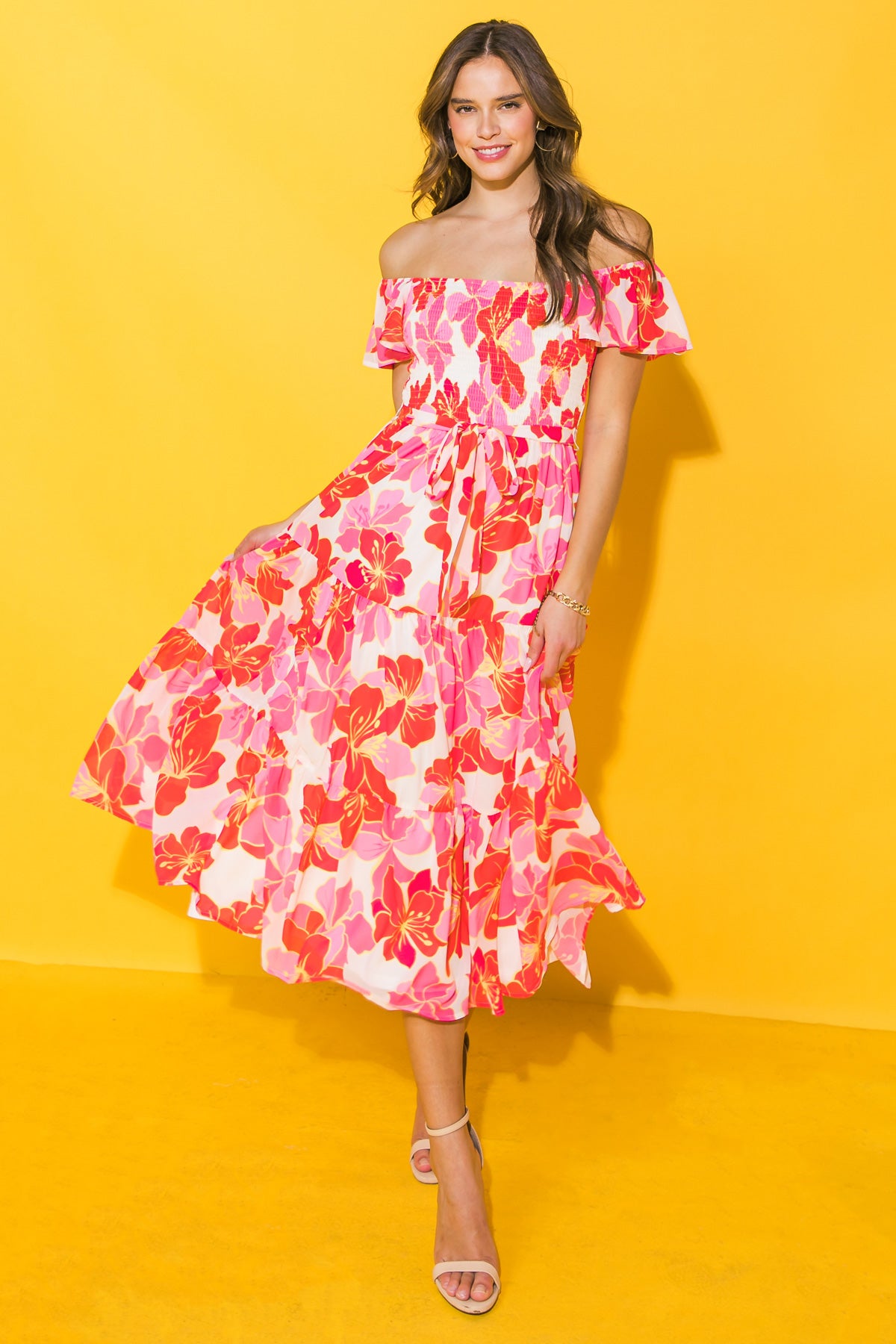 PROMISE OF LOVE FLORAL WOVEN MIDI DRESS