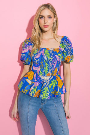 MUCH LOVE BLUE WOVEN TOP.