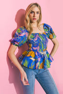 MUCH LOVE BLUE WOVEN TOP.