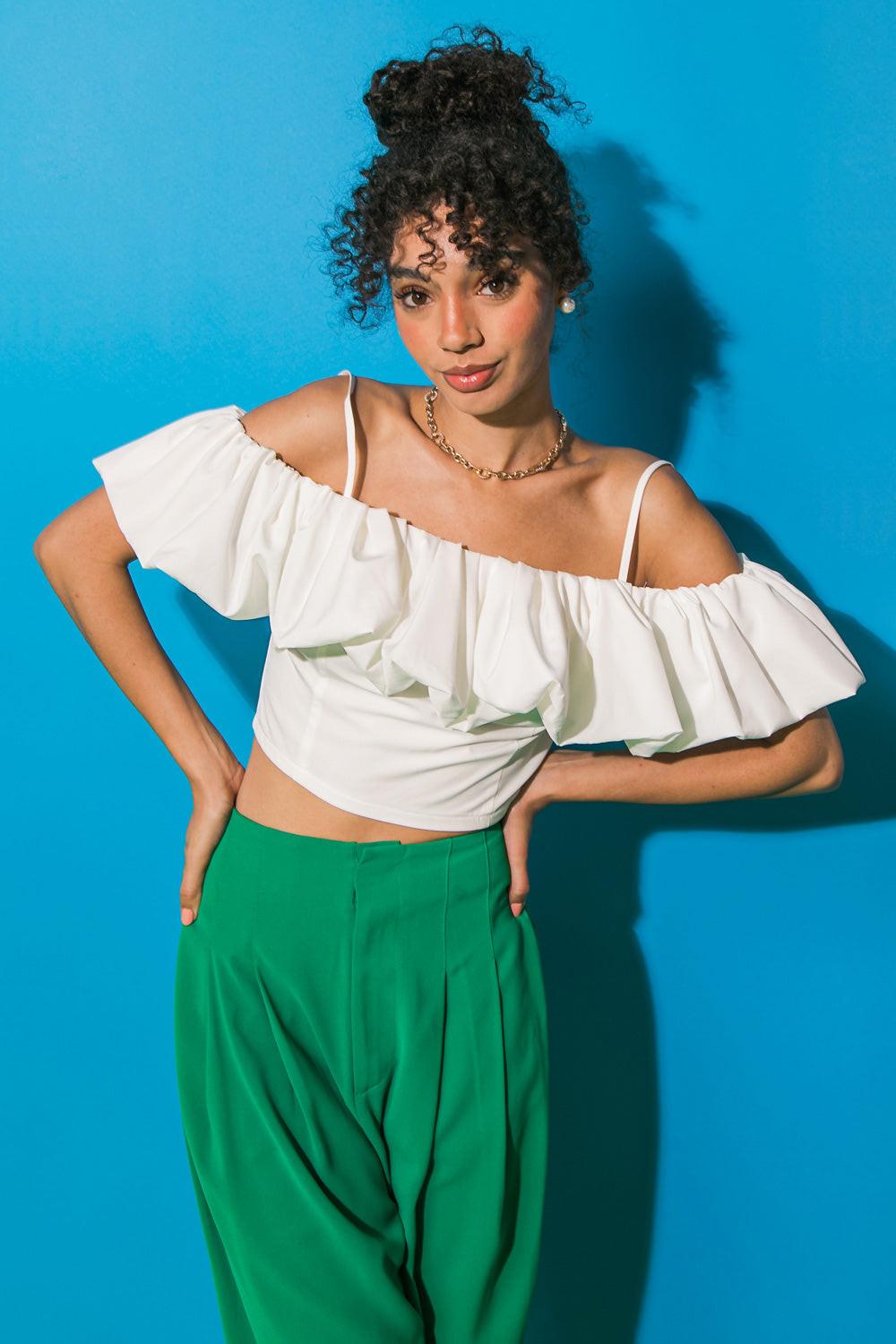 POP OF FUN WOVEN TOP.