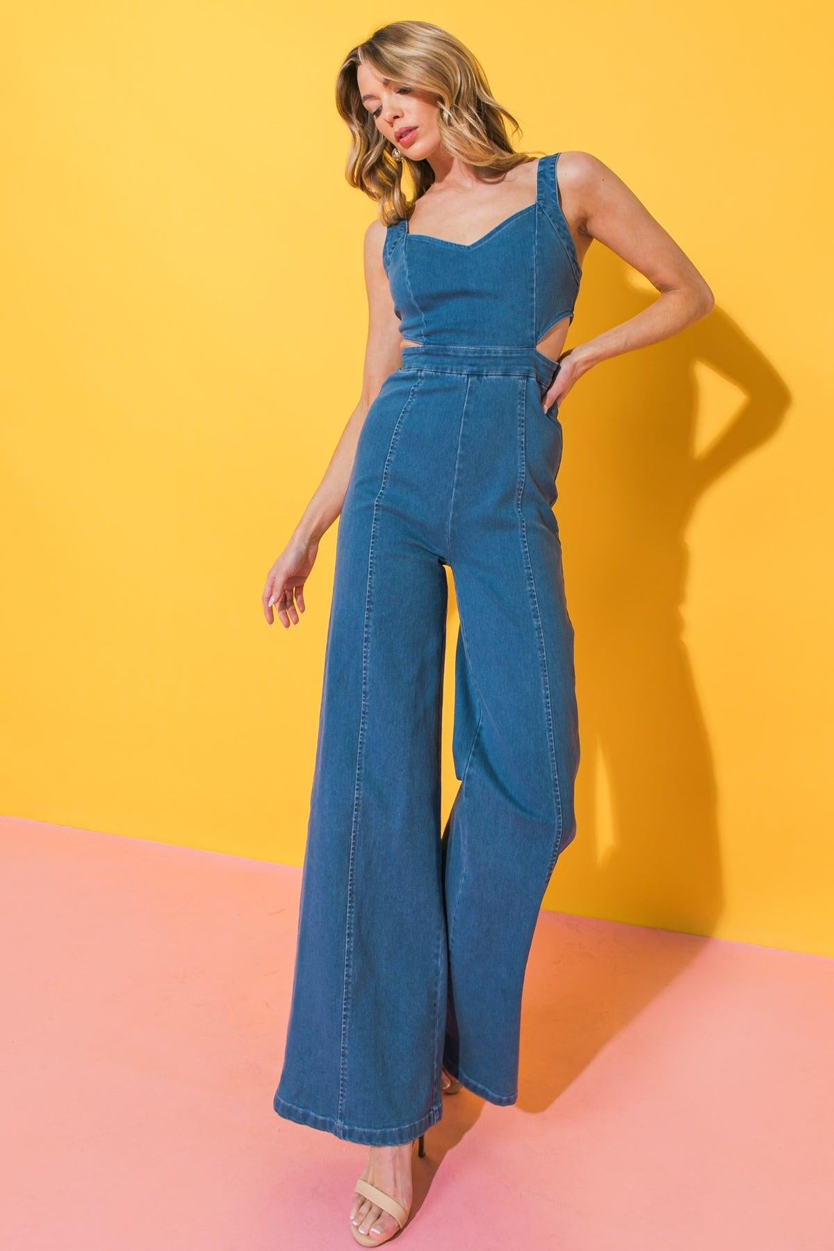REMARKABLE ENTRANCE DENIM JUMPSUIT.