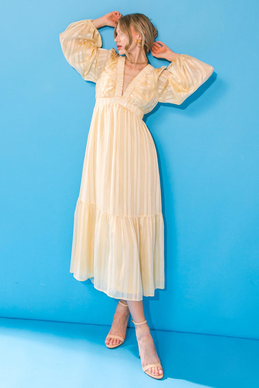 LOVING THE LAYERS WOVEN MIDI DRESS.