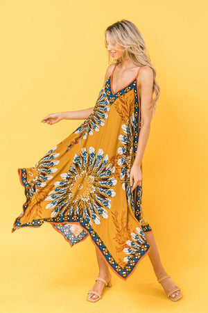 Indulge in elegance with our YOU FOUND MY HEART HANKY DRESS. This luxurious printed woven dress features a unique hanky hemline, adding a touch of artistry to your wardrobe. Its flowing silhouette exudes grace and sophistication, making it perfect for any occasion. Treat yourself to this exquisite piece today.