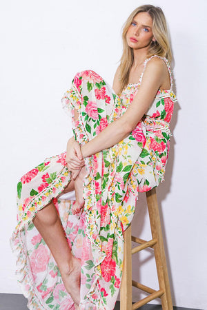 PULLING HEARTSTRINGS WOVEN MAXI DRESS.
