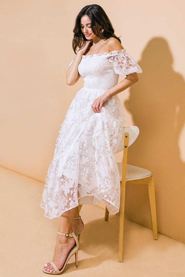 LOVE IN YOUR EYES WOVEN MIDI DRESS.