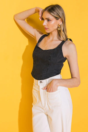 ALL AHEAD DENIM CROP TOP.