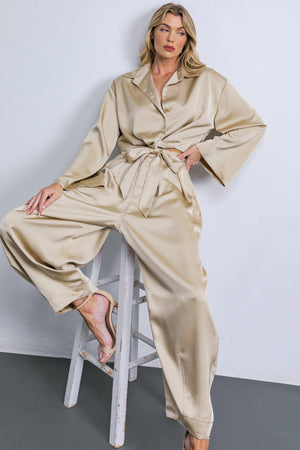 POWERFUL CHARM WOVEN SATIN TOP.