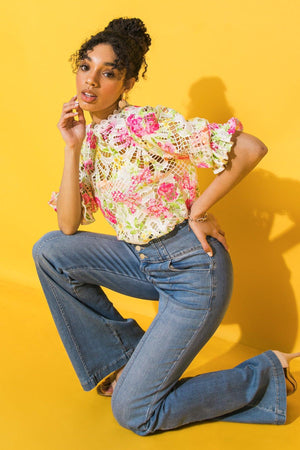 BLISS ME FLORAL WOVEN LACE TOP.